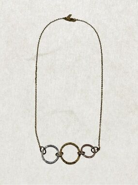 Vintage Coach Necklace – Mixed Metal Interlocking Rings, Gold Tone Chain, 20”